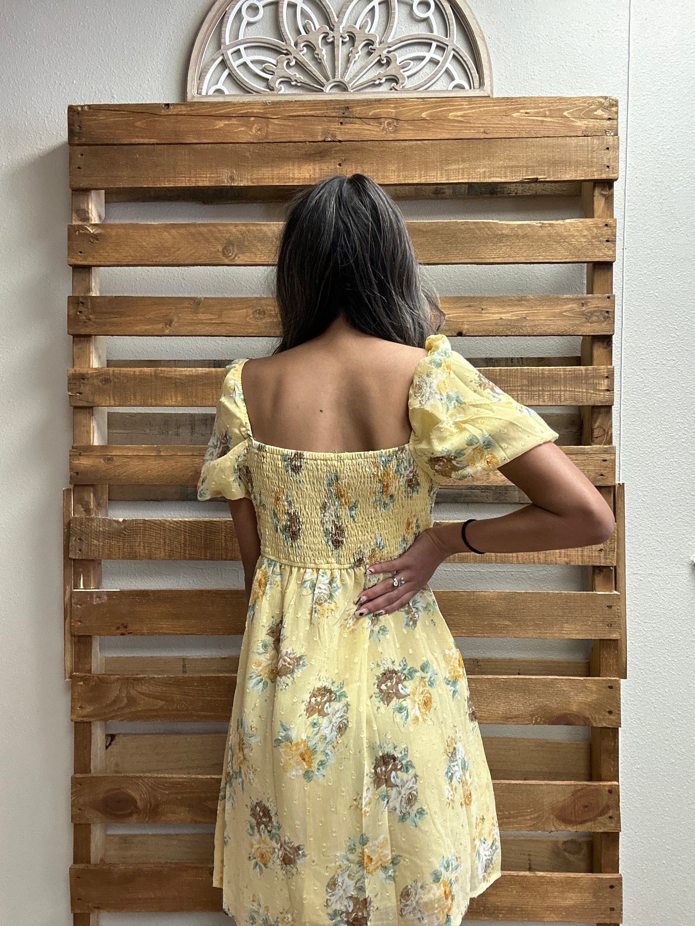 Floral Swiss Dot Sweetheart Smock Back Mini Dress