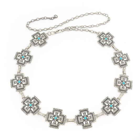 Cross Silver (w/ Turquoise) Concho Belt