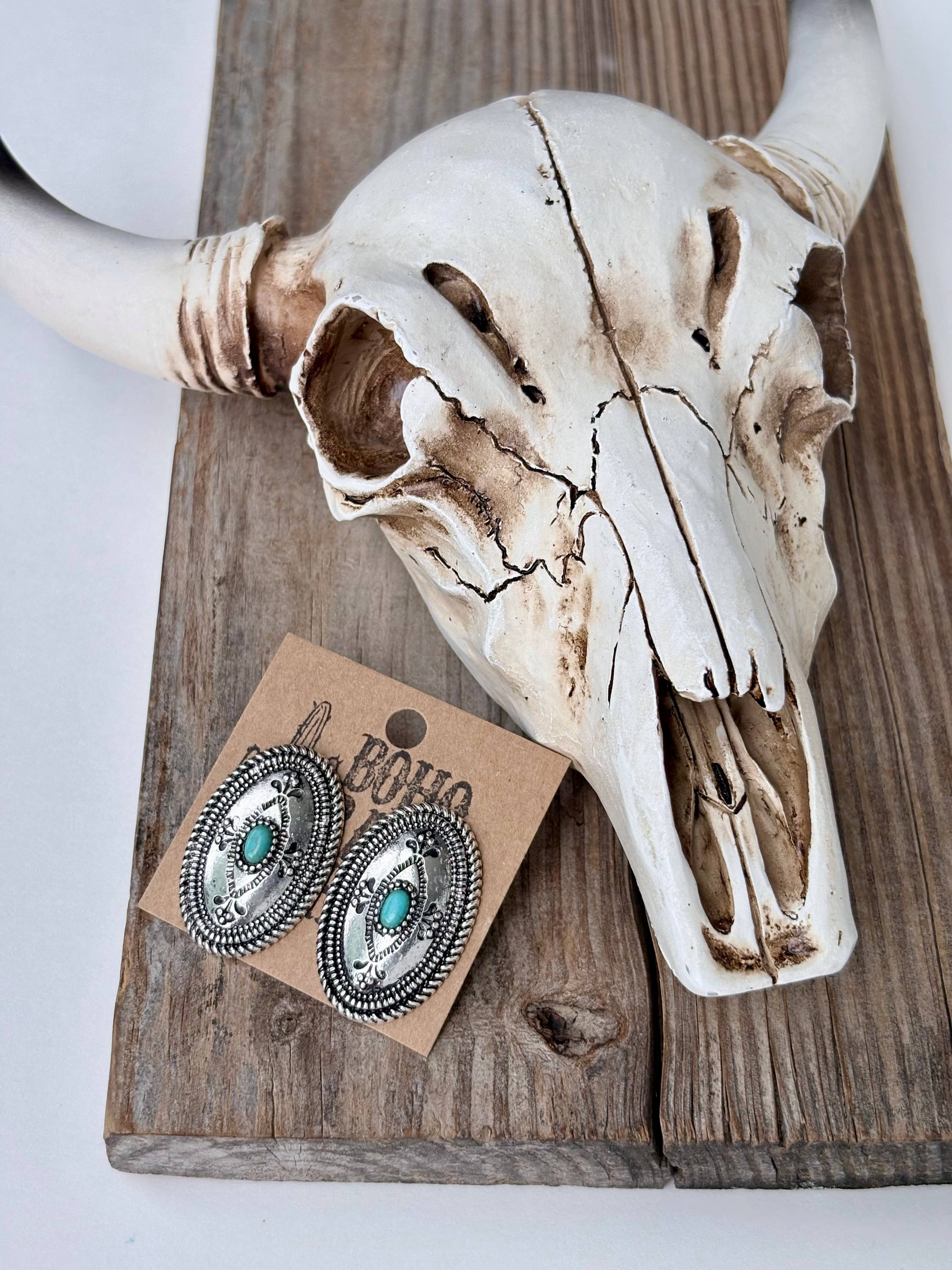 Oval Concho Stone Earrings
