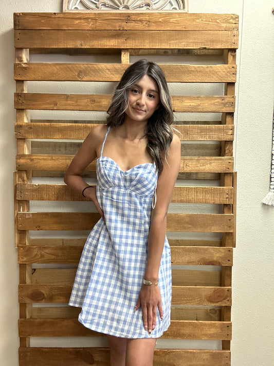 Plaid Sweetheart Neck Cami Strap Mini Dress