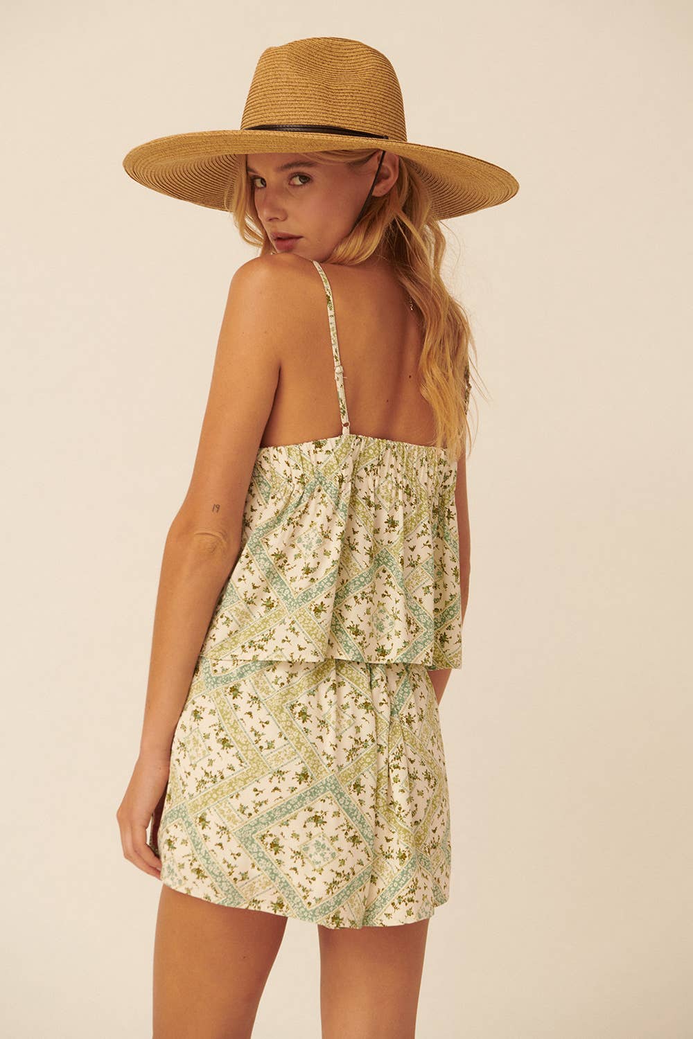 Floral Sweetheart Neck Pleated Flounce Cami Top