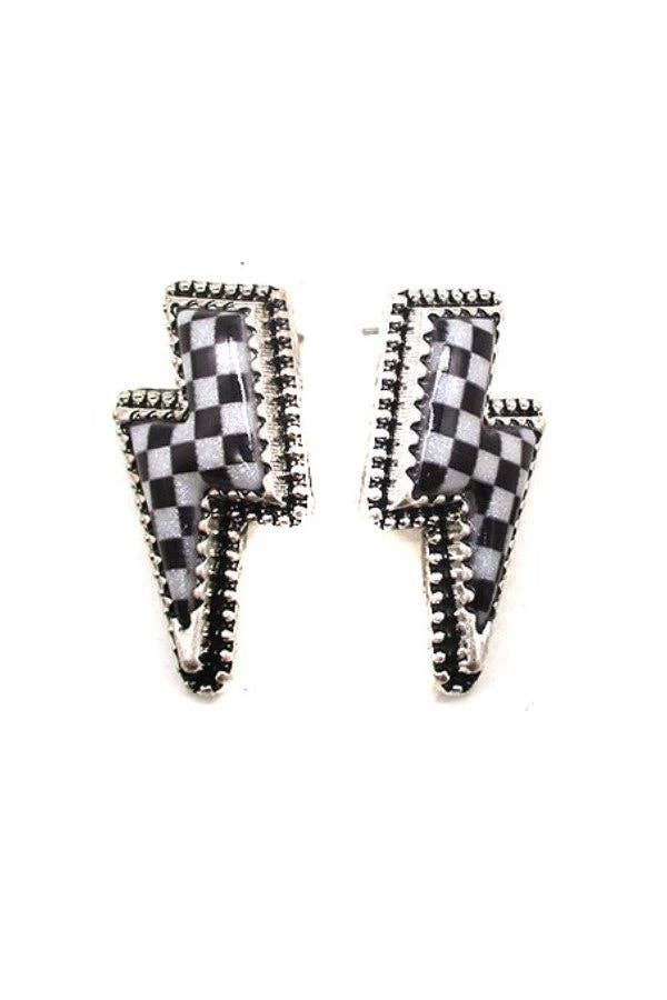 CHECKER BOLT STUD EARRINGS