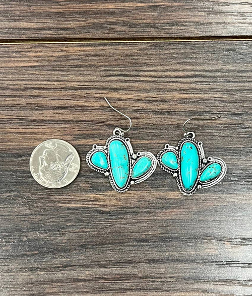 1.2" Western Cactus Turquoise Earrings