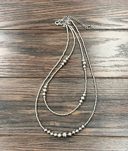 Handmade 26" Silver Navajo Bead Necklace
