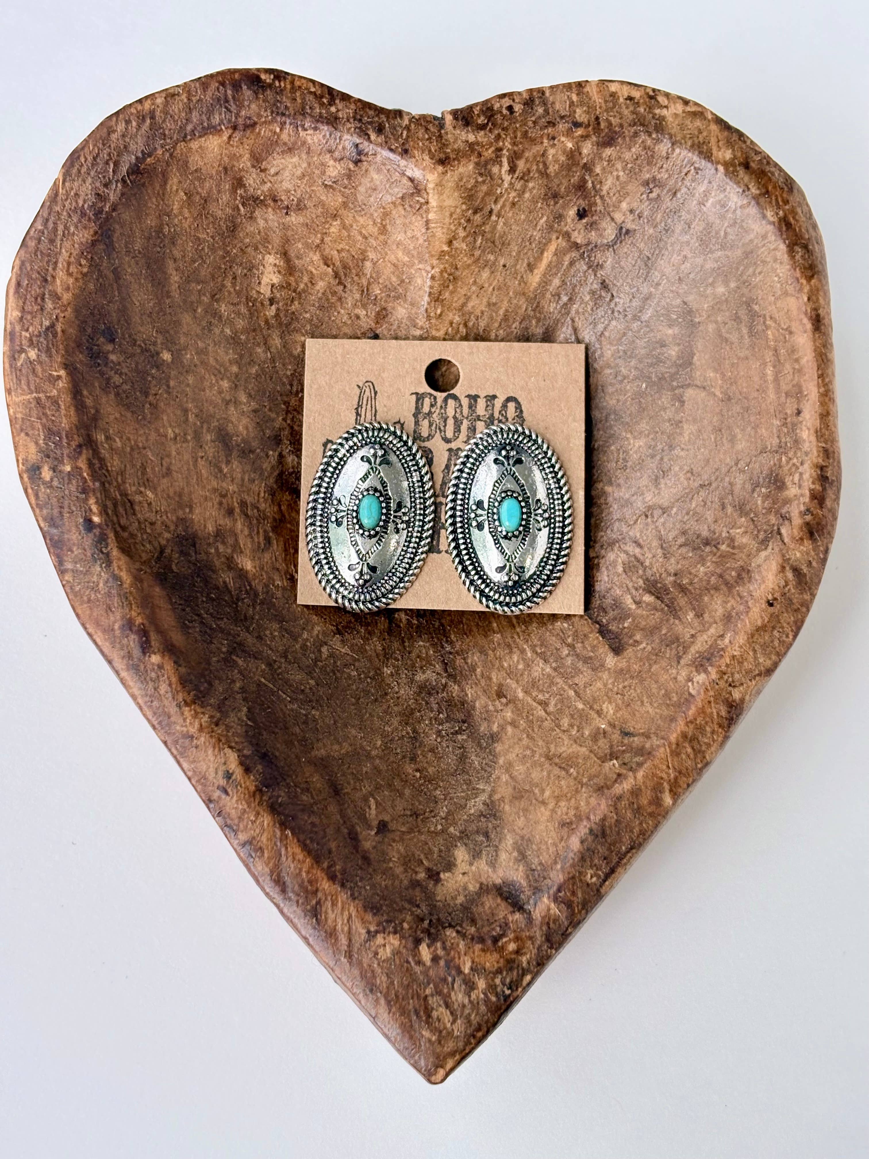 Oval Concho Stone Earrings