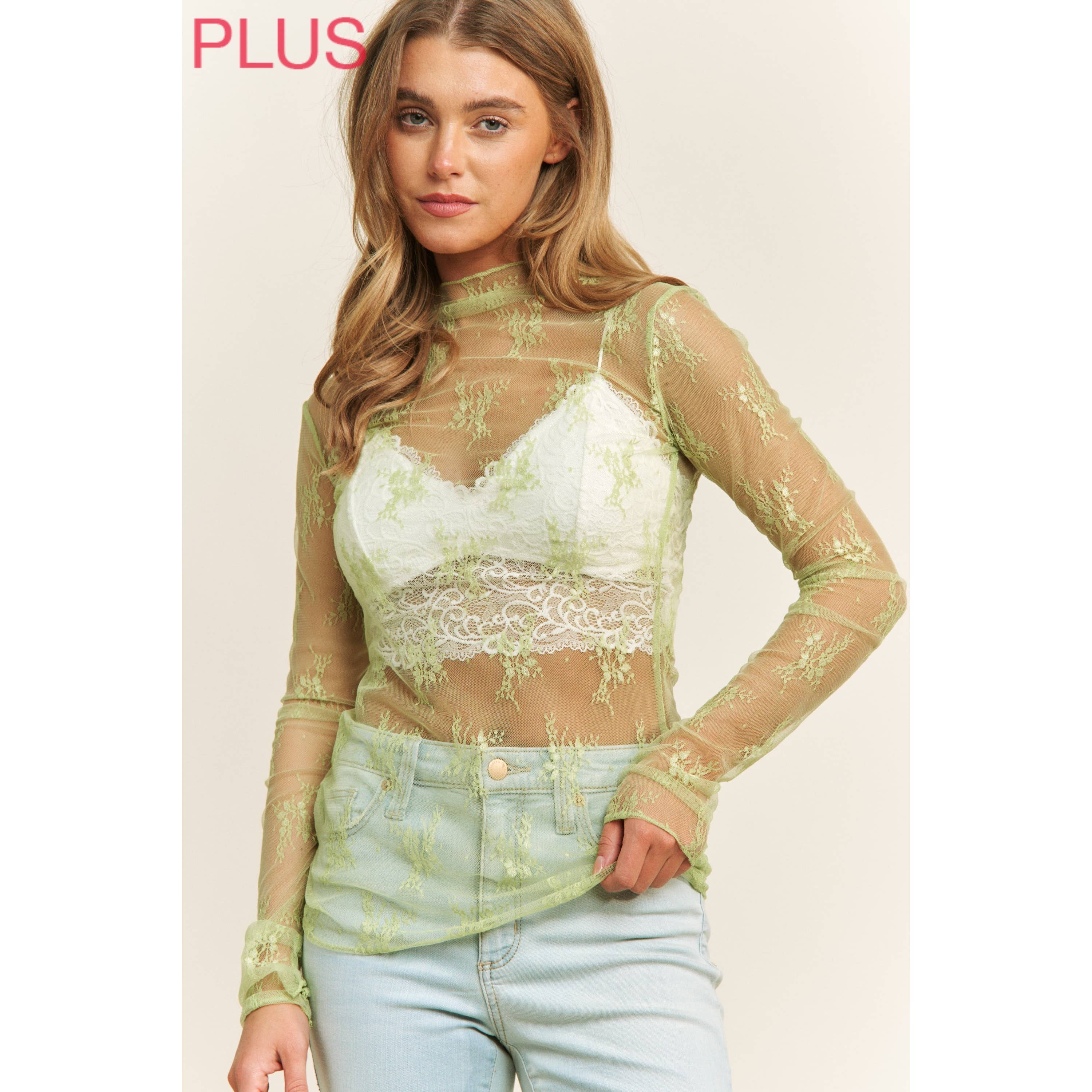 PLUS MESH LACE TOP
