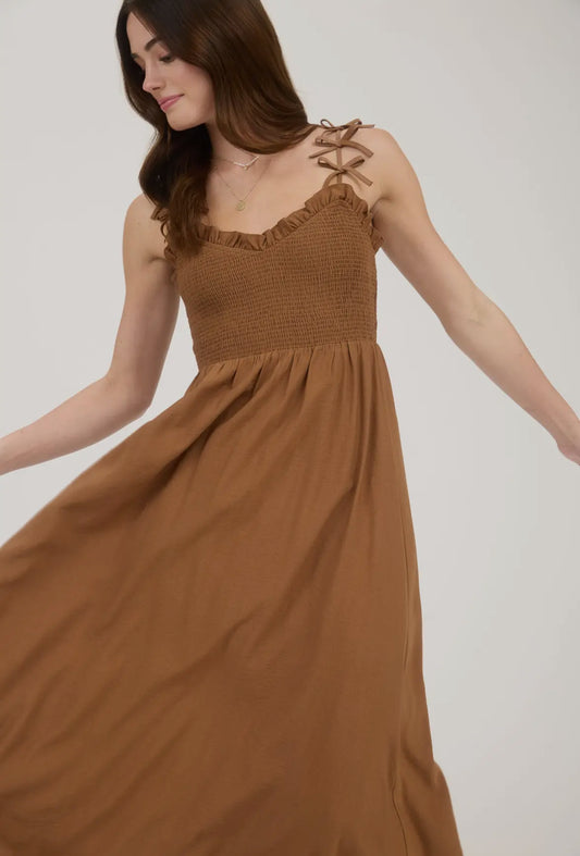 Smoked Bow Strap Midi Dress