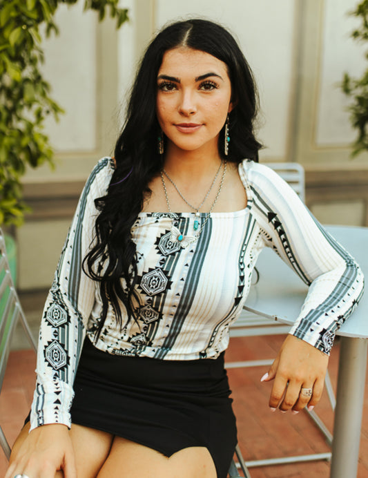 Aztec Square Neckline Top