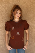 Western Embroidered Puff Sleeve Top