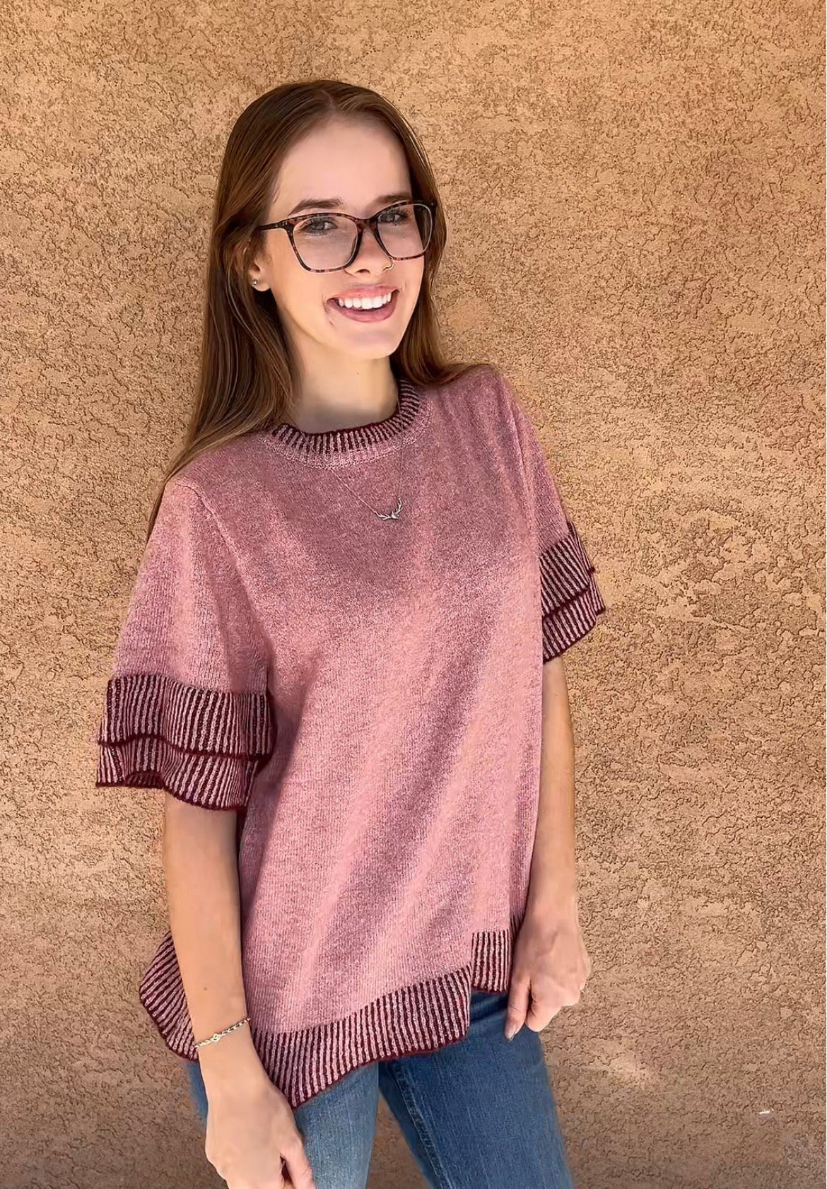 Mauve Over Knit Top