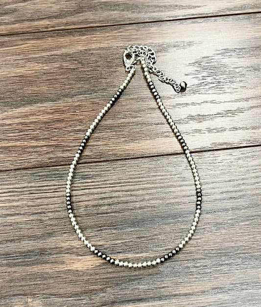 16" Silver, Polish Navajo Bead Necklace