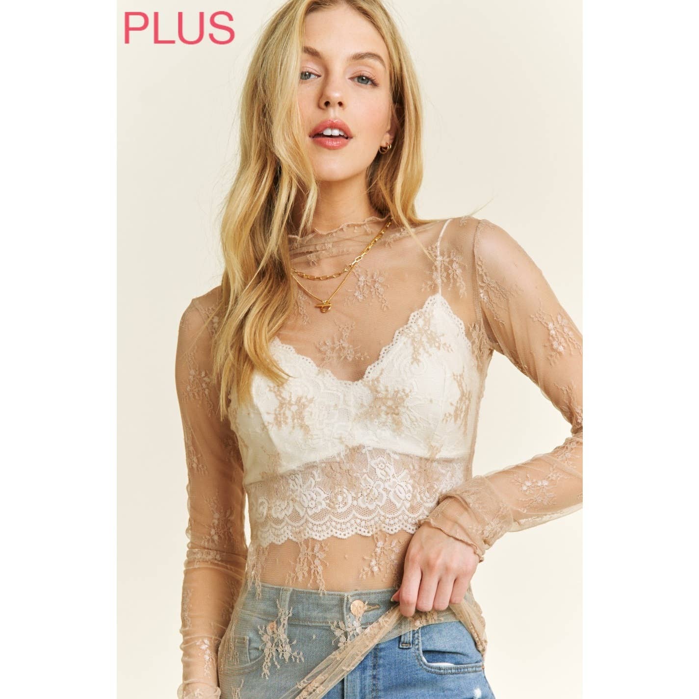 PLUS MESH LACE TOP