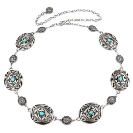 Round Silver (w/ Turquoise) Concho Belt