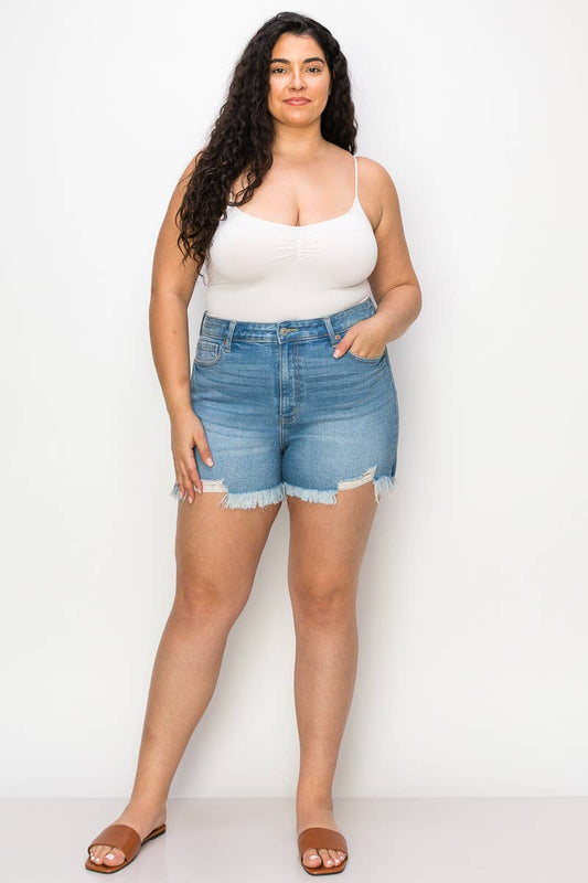 PLUS SIZE - HIGH  RISE STRETCH MID SHORT