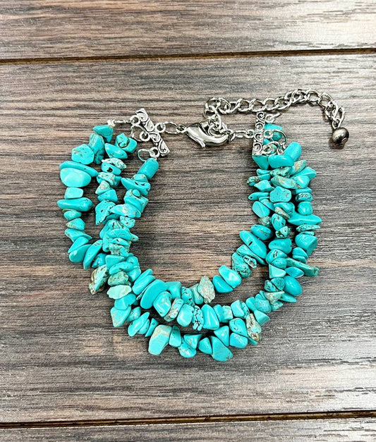 3-strand Turquoise Chip Stone Adjustable Bracelet