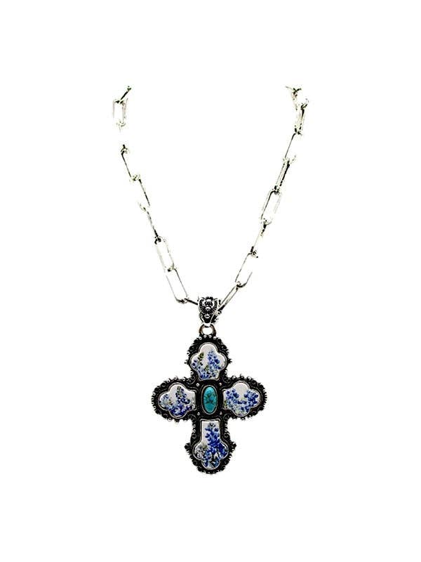 Large Cross Bluebonnet Necklace