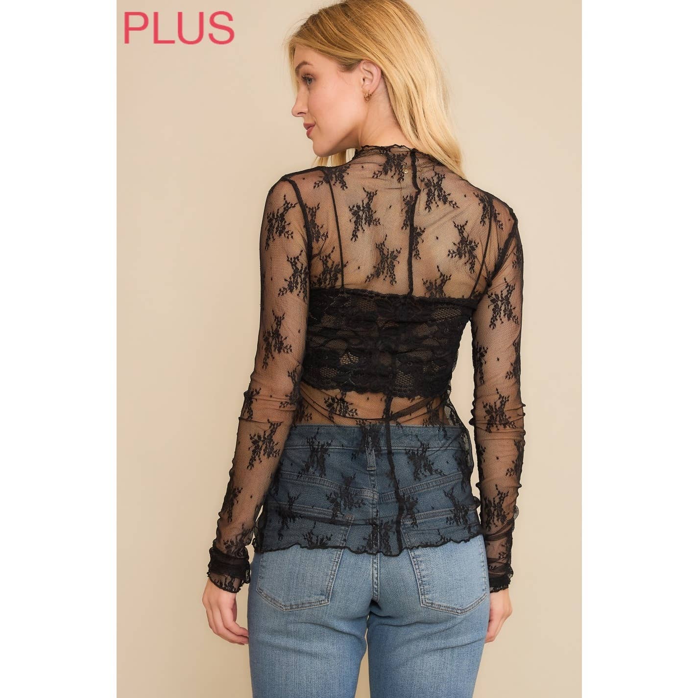 PLUS MESH LACE TOP