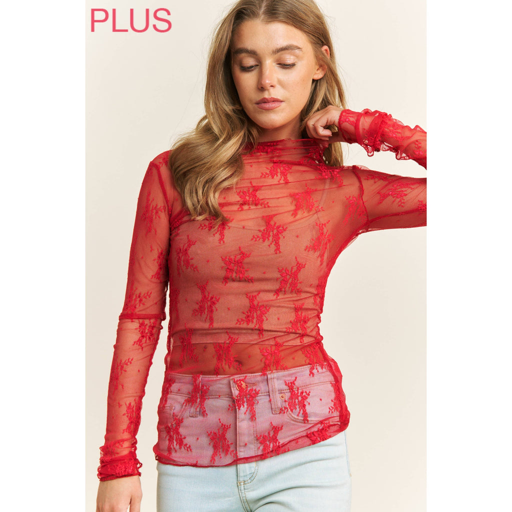 PLUS MESH LACE TOP