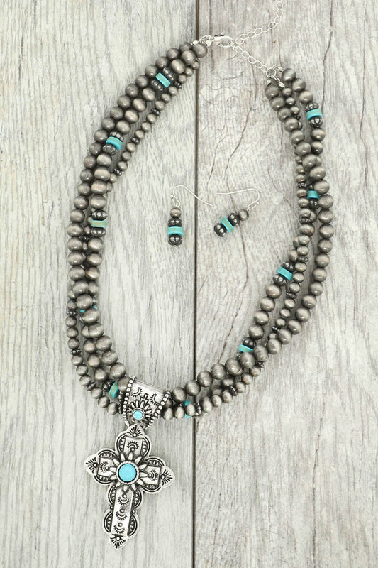 Beaded Cross Pendant Necklace