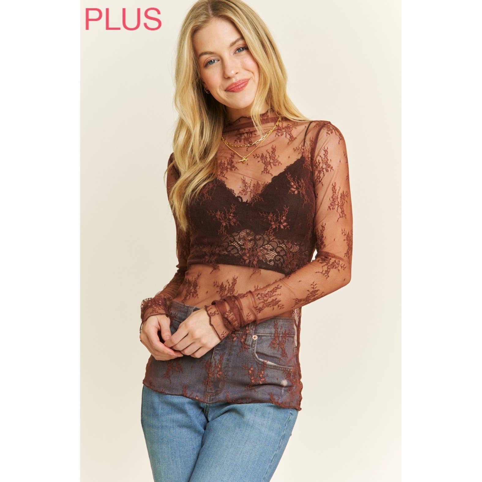 PLUS MESH LACE TOP