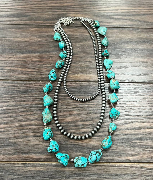 Handmade 24" Navajo Turquoise Beaded Necklace