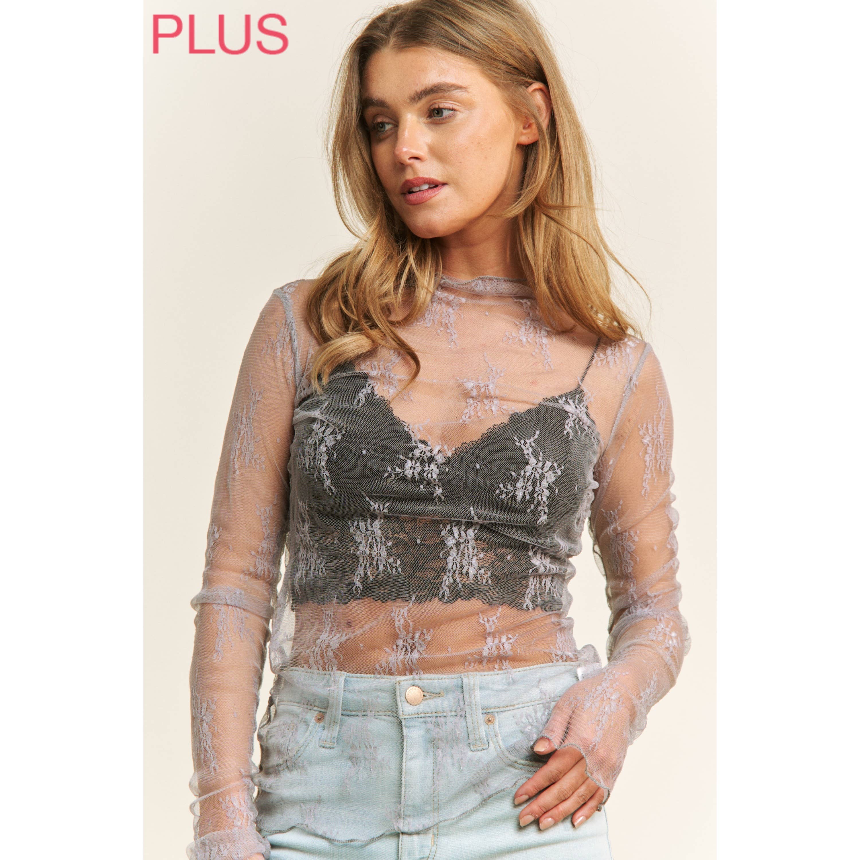 PLUS MESH LACE TOP