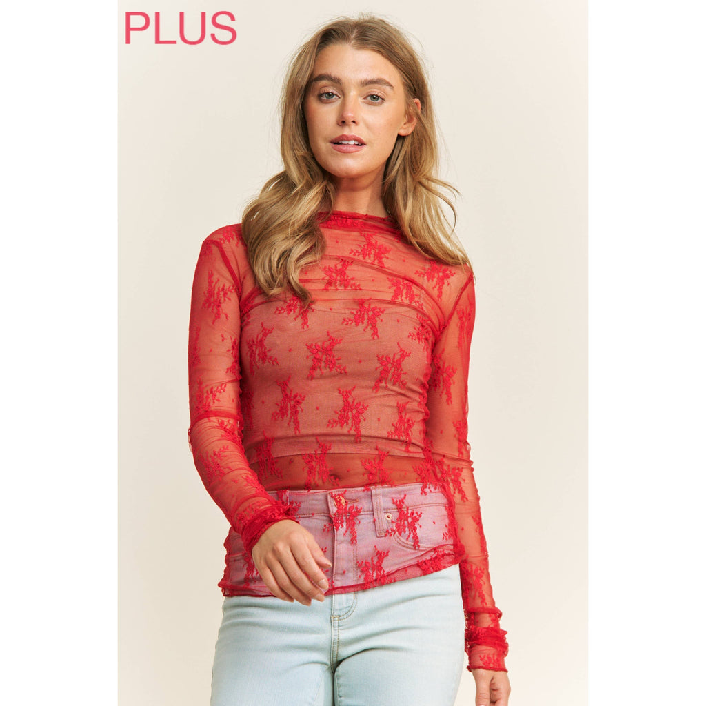 PLUS MESH LACE TOP