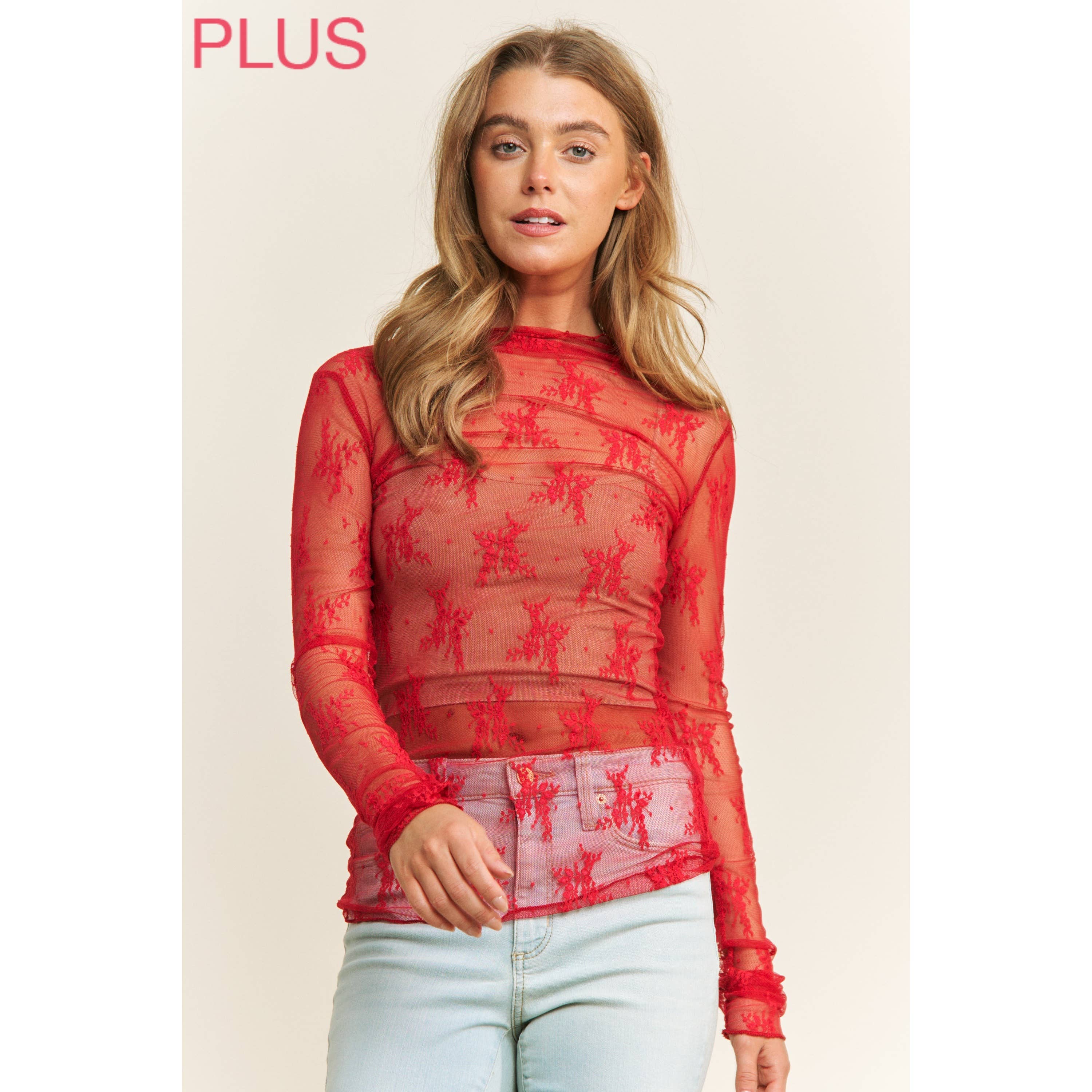 PLUS MESH LACE TOP