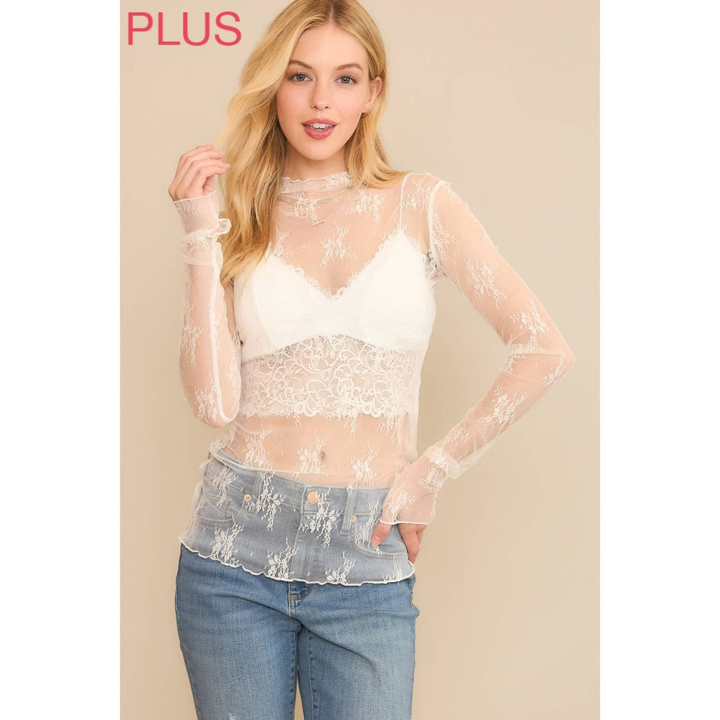 PLUS MESH LACE TOP