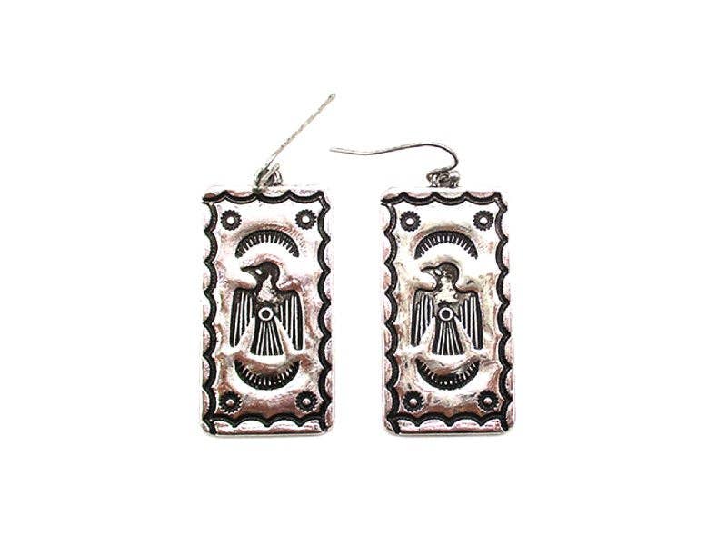 Western Thunderbird Rectangle Concho Earrings