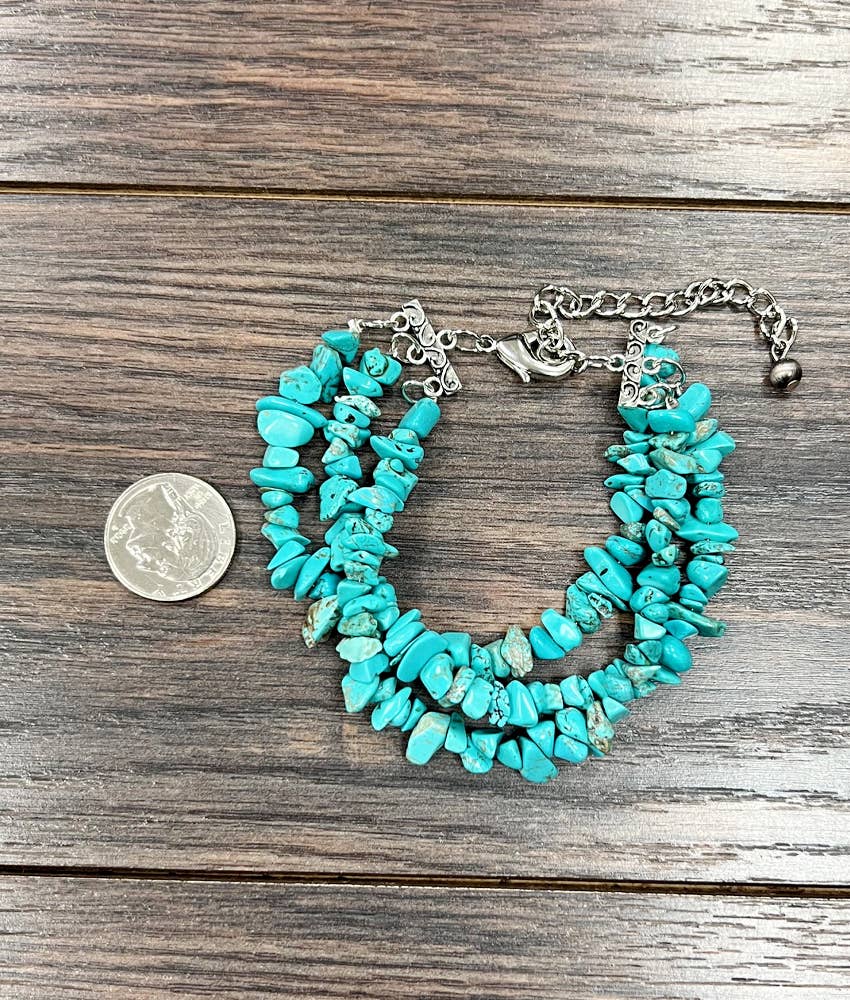 3-strand Turquoise Chip Stone Adjustable Bracelet