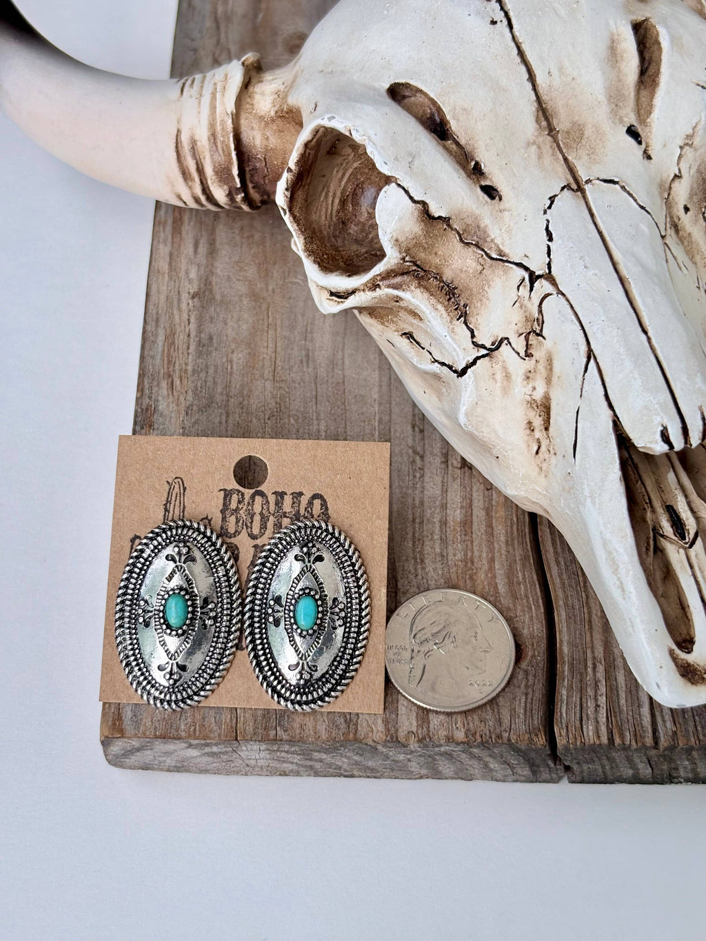Oval Concho Stone Earrings
