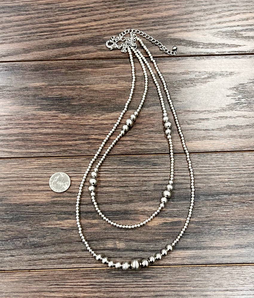 Handmade 26" Silver Navajo Bead Necklace