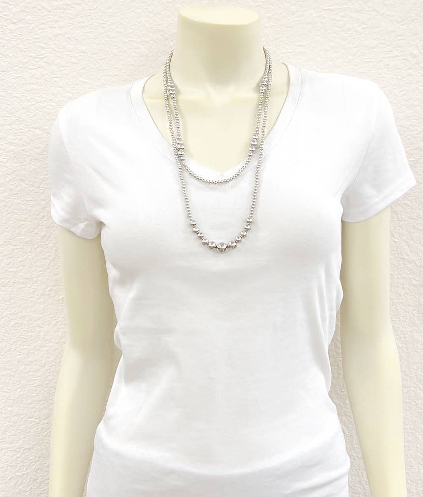 Handmade 26" Silver Navajo Bead Necklace