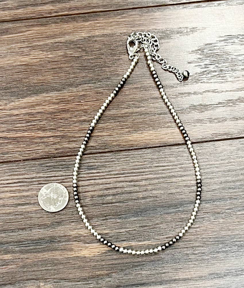 16" Silver, Polish Navajo Bead Necklace