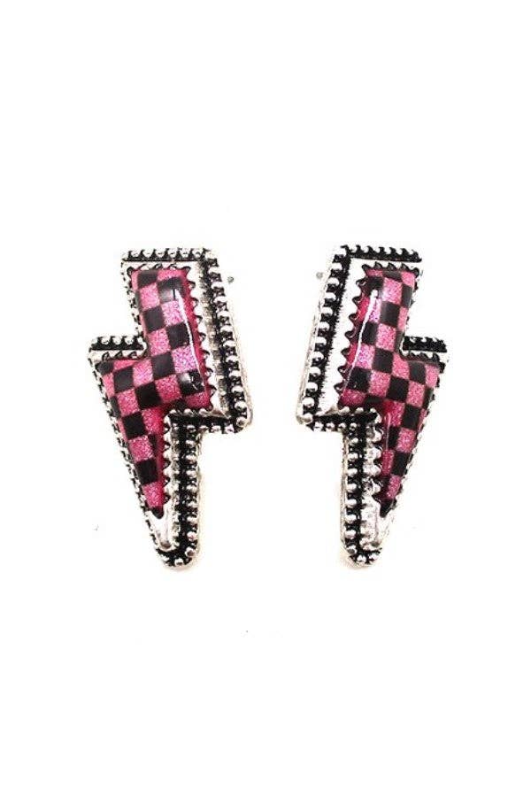 CHECKER BOLT STUD EARRINGS